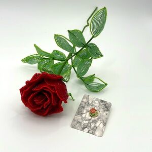 Red Beaded Rose and Rose Pin